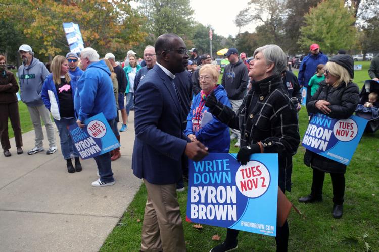 Brown greets supporter
