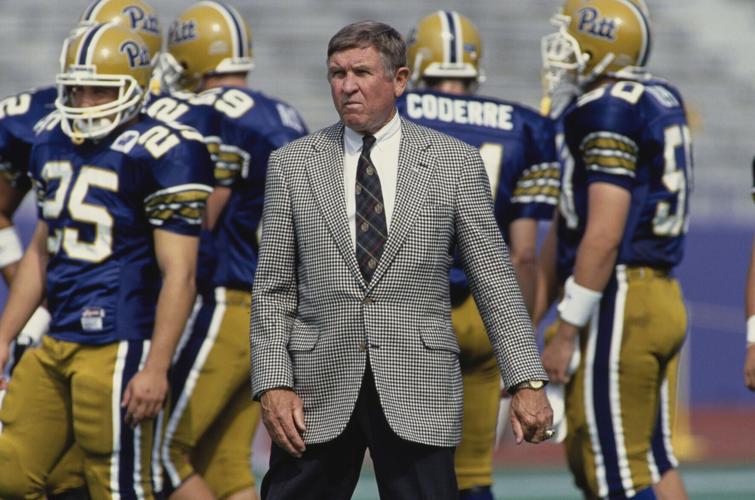 Johnny Majors, head coach for the University of Pittsburgh Panthers, looks on during the NCAA Big East Conference college football game against the Ohio State Buckeyes on Sept. 18, 1993, at the Pitt Stadium in Pittsburgh.