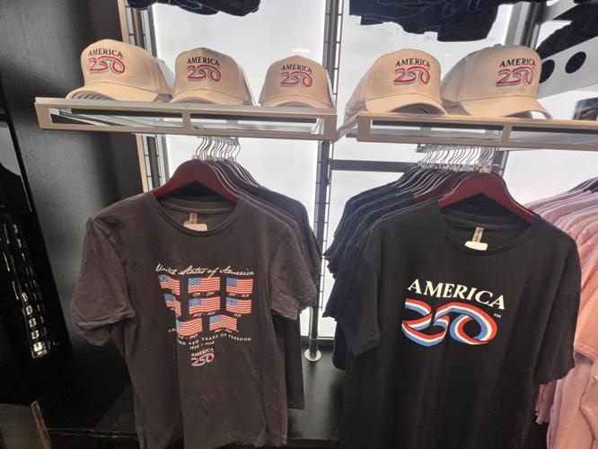 USA 250 logo t-shirts and baseball caps
