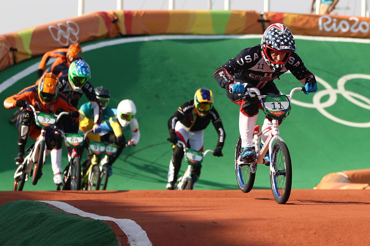 In this photo from August 19, 2016, Connor Fields of the United States competes during the Men's BMX Final on day 14 of the Rio 2016 Olympic Games at the Olympic BMX Centre in Rio de Janeiro, Brazil.