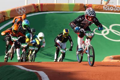 In this photo from August 19, 2016, Connor Fields of the United States competes during the Men's BMX Final on day 14 of the Rio 2016 Olympic Games at the Olympic BMX Centre in Rio de Janeiro, Brazil.