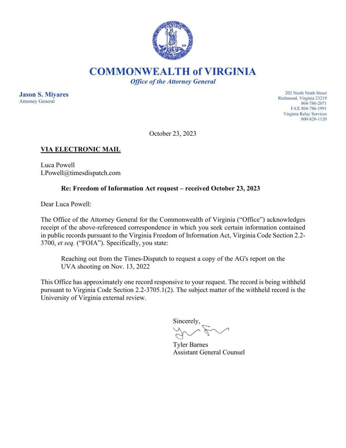 Read the FOIA denial