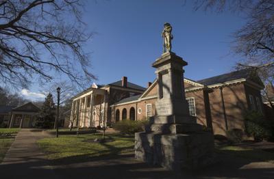 The 27-foot-tall Confederate monument locates at Virginia Beach City property at the corner of Princess Anne Road and North Landing Road, in Virginia Beach, Va., on Tuesday, Jan. 28, 2020.