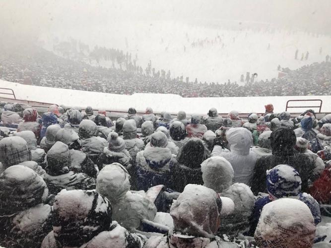 Bills fans in snow at stadium