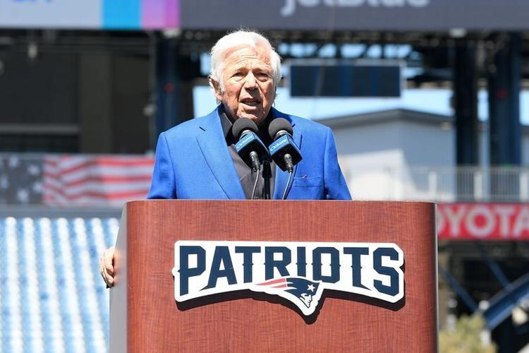 Apr 26, 2024; Foxborough, MA, USA; New England Patriots owner Robert Kraft introduces the team's number one draft pick on the game field at Gillette Stadium. Mandatory Credit: Eric Canha-USA TODAY Sports