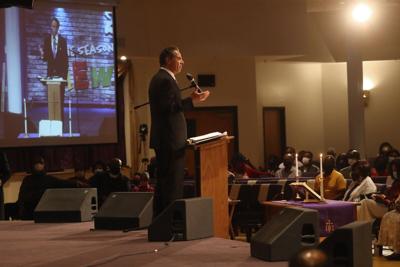 Cuomo talks to congregation at True Bethel Baptist Church in Buffalo about Tops Shooting and need for new gun laws. (copy)
