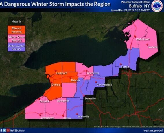 Map of blizzard warning