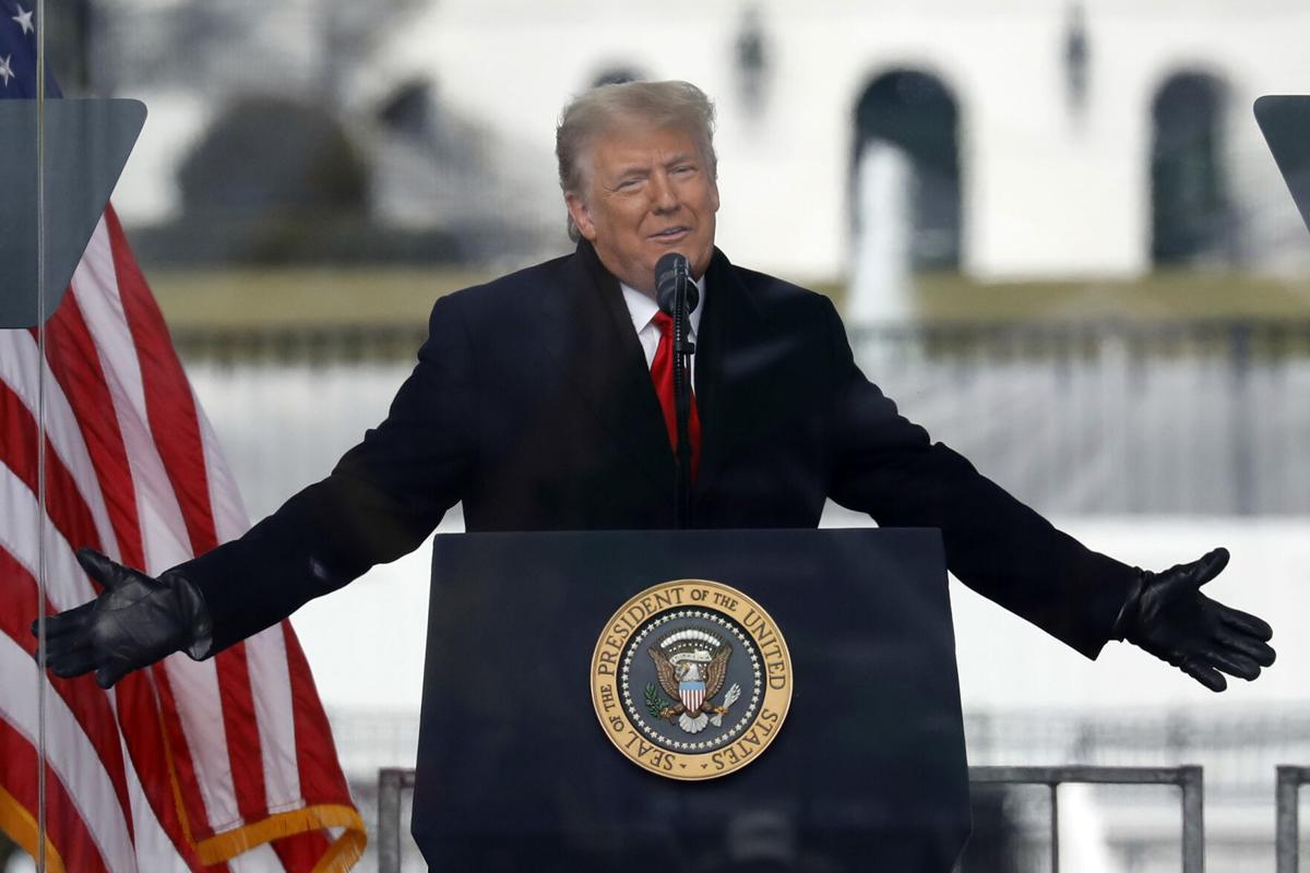 U.S. President Donald Trump speaks at a rally on the Ellipse on Wednesday, Jan. 6, 2021, near the White House in Washington, D.C., shortly before his supporters stormed the U.S. Capitol.