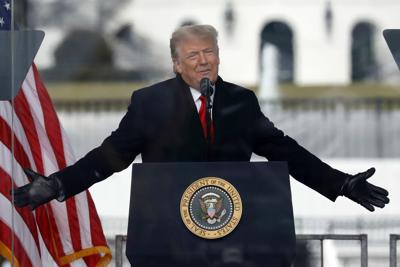U.S. President Donald Trump speaks at a rally on the Ellipse on Wednesday, Jan. 6, 2021, near the White House in Washington, D.C., shortly before his supporters stormed the U.S. Capitol.
