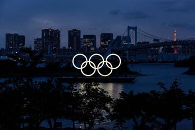 The Olympic Rings are displayed by the Odaiba Marine Park Olympic venue on June 03, 2021 in Tokyo, Japan.