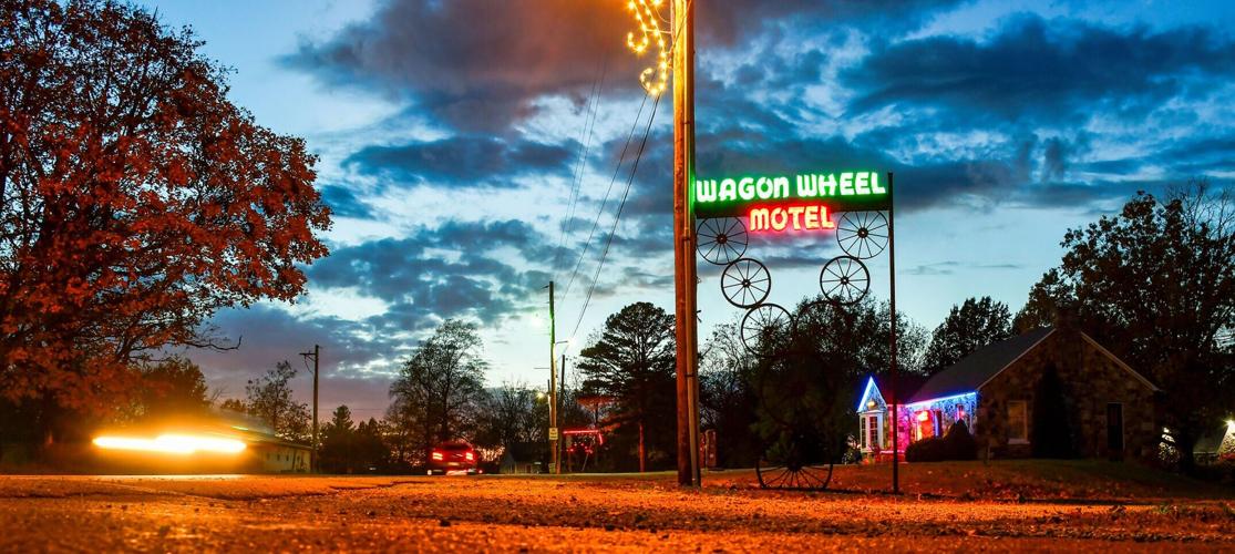 The Wagon Wheel Motel stands along Route 66 in Cuba, Missouri, shown on Nov. 8, 2025.