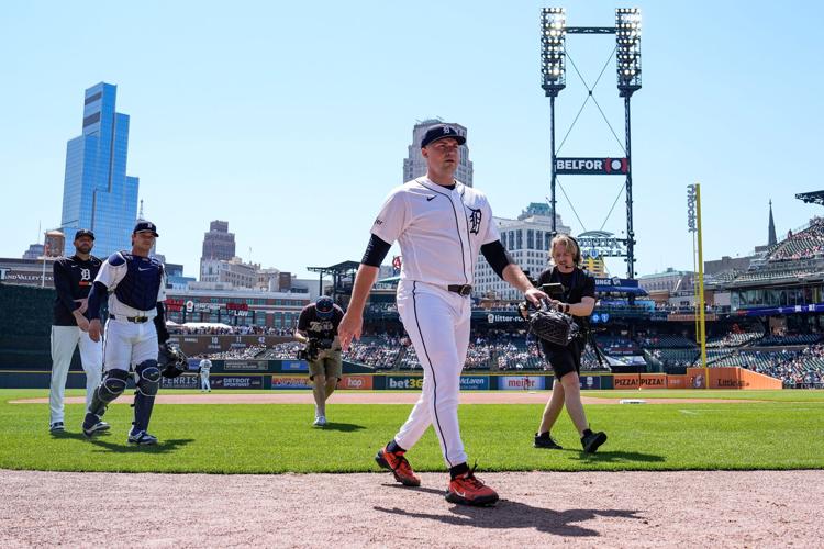 Detroit Tigers pitcher Tarik Skubal (29) walks towards the dugout against the Milwaukee Brewers at Comerica Park on April 23, 2026.