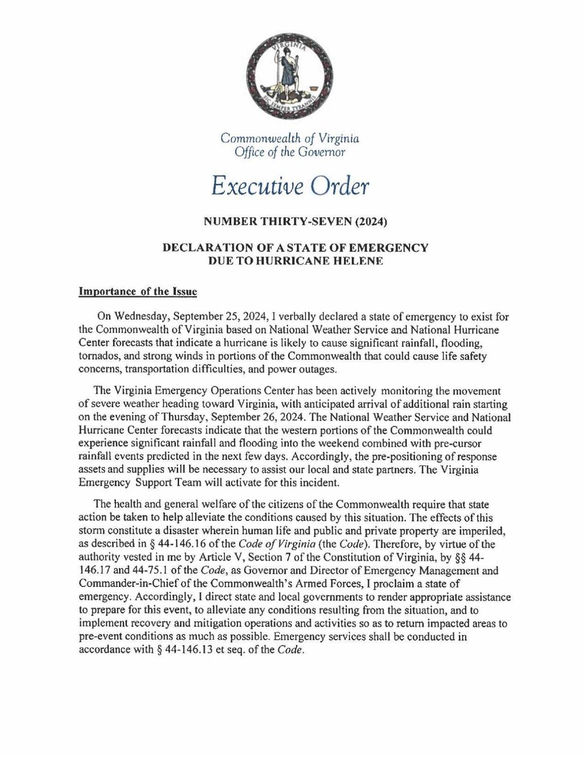 state of emergency helene