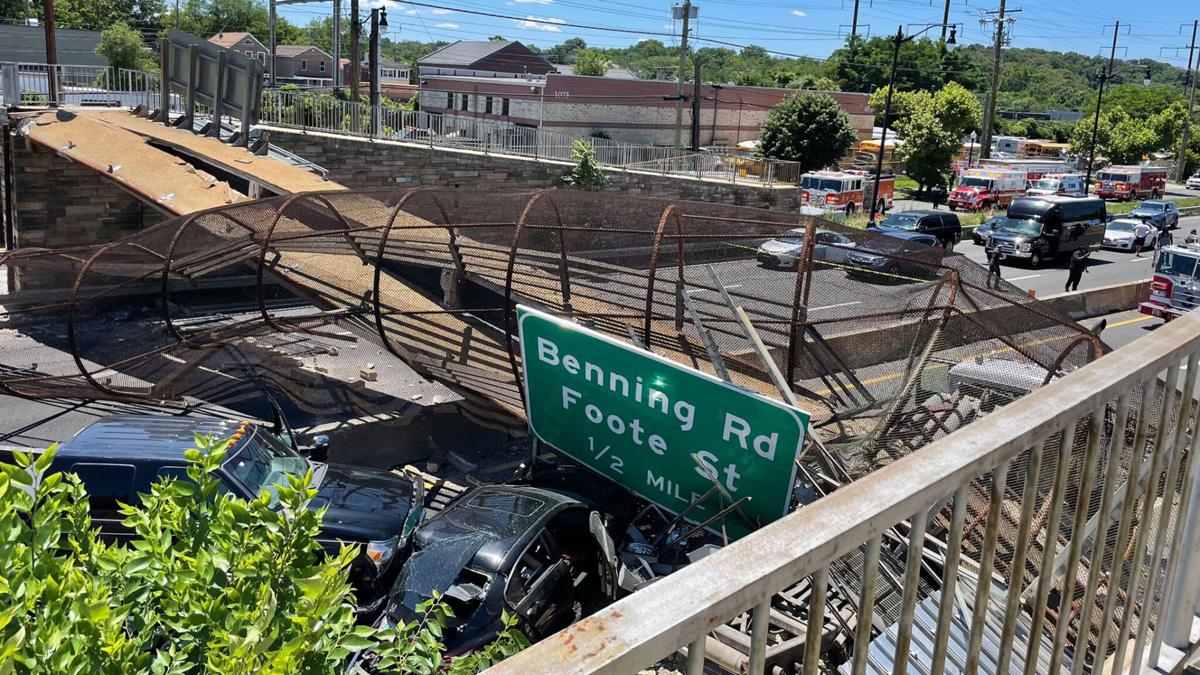Pedestrian bridge collapses onto DC highway, injuring several people