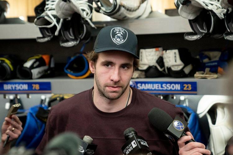 Mattias Samuelsson speaks with media at the end of the season