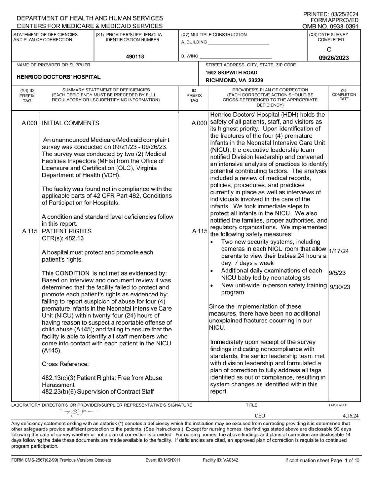 Henrico Doctors' report