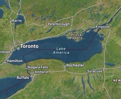 A screenshot of Apple Maps from the phone of USA TODAY staffer James Powel centered on Lake Ontario after it was relabeled Lake America on Sept. 1.