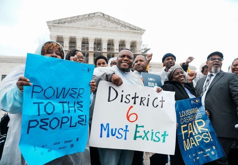 People gather outside of the U.S. Supreme Court following arguments heard in Louisiana v. Callais on March 24, 2025. The Supreme Court on June 27 deferred a decision on the constitutionality of Louisiana’s congressional map, saying they want to reconsid...