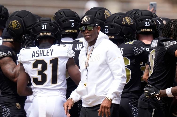 Apr 11, 2026; Boulder, CO, USA; Colorado Buffaloes head coach Deion Sanders before the start of the spring game at Folsom Field. Mandatory Credit: Ron Chenoy-Imagn Images