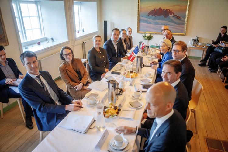 Danish PM Frederiksen, EU President Leyen and Greenland's PM Nielsen attend a meeting in Nuuk
