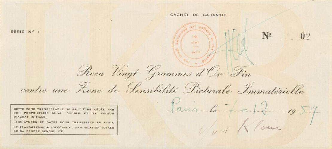 A receipt for 'invisible' art could fetch half a million dollars at auction