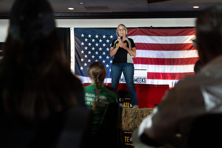 Rep. Mariannette Miller-Meeks speaks during the ÒTriple M TailgateÓ campaign event Sept. 12, 2026 at the Highlander Hotel in
