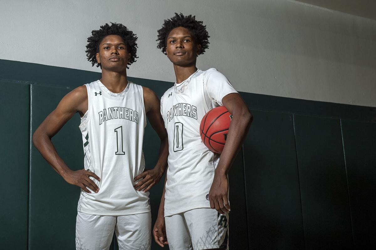 Amen, left, and Ausar Thompson of Pine Crest are the South Florida Sun Sentinel Broward County boys basketball Players of the Year for small schools on March 12, 2021.