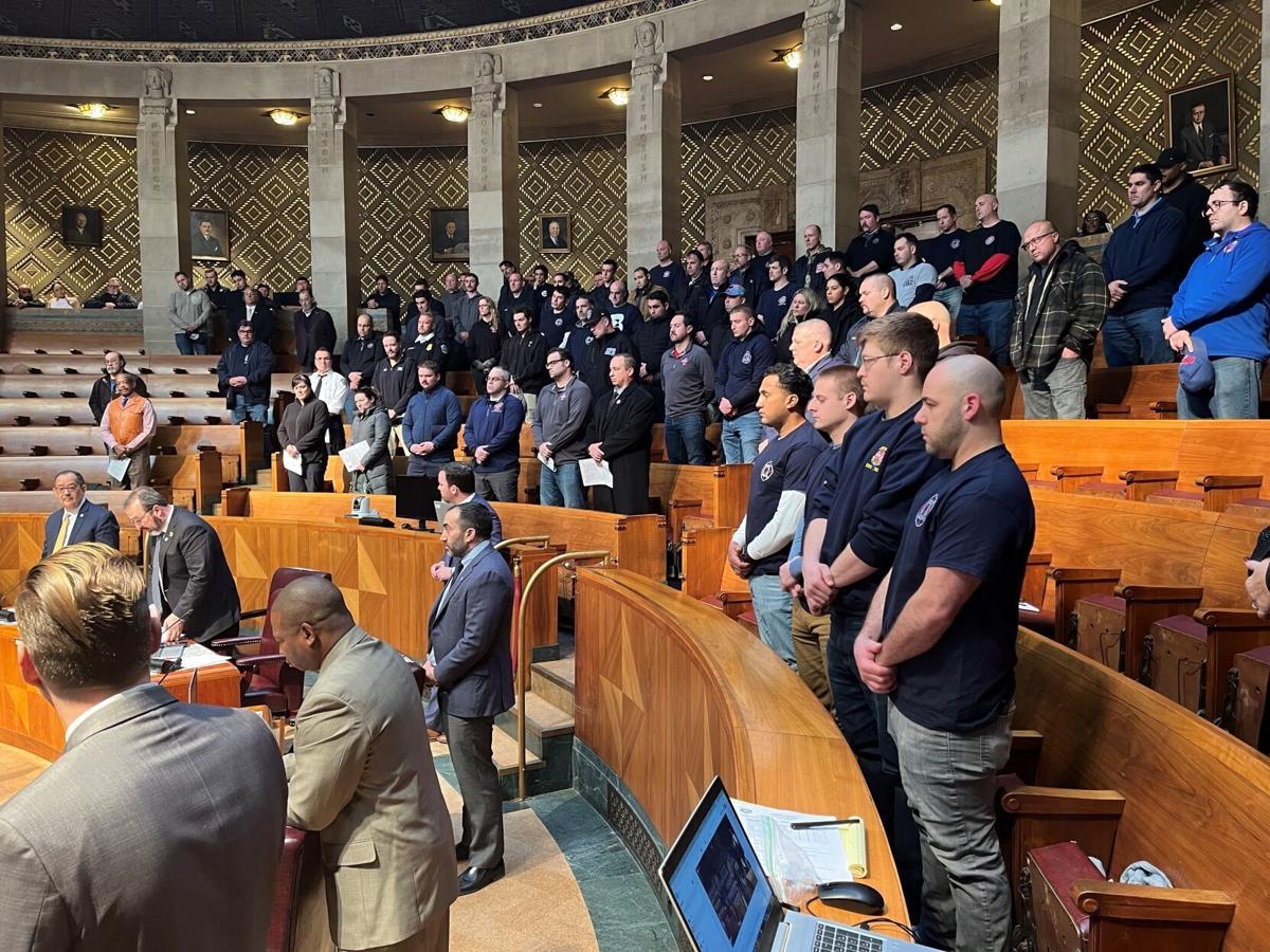 Members of Buffalo's fire, police and public works department pack Common Council at meeting Tuesday