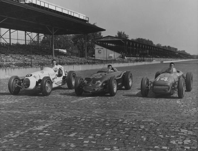 Front row for the 1953 Indianapolis 500 - from left Jack McGrath, Fred Agabashian and Bill Vukovich on the pole.