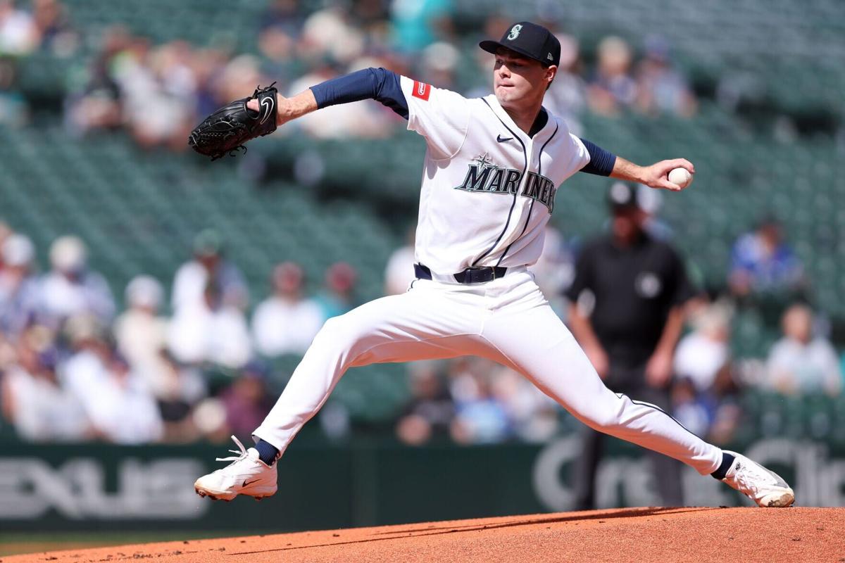 Kade Anderson of the Seattle Mariners pitches in the first inning against the Texas Rangers at T-Mobile Park on Wednesday, Sept. 9, 2026, in Seattle.