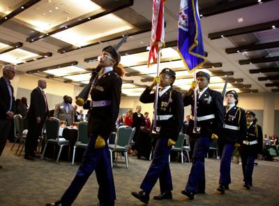 Bethel High School Army JROTC Honor Guard presents the colors during the opening of Friday, December 8, 2023, afternoon’s State of the City address in Hampton.