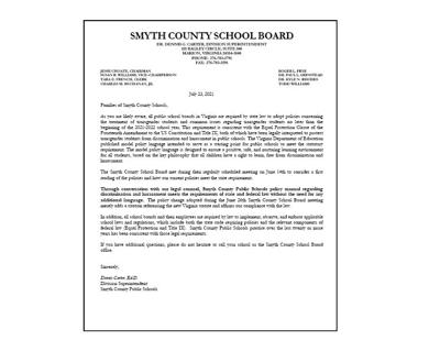 Dennis Carter letter to parents
