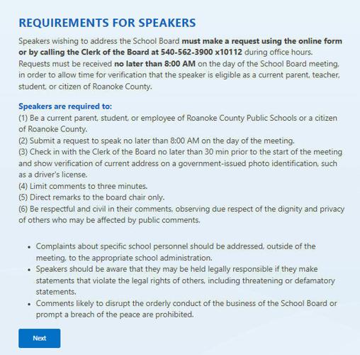 Roanoke County SB public speaking procedures