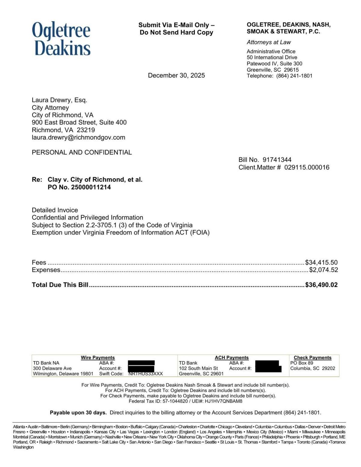 Ogletree Deakins invoices (May-November)