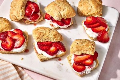 Strawberry shortcake with honey-yogurt cream