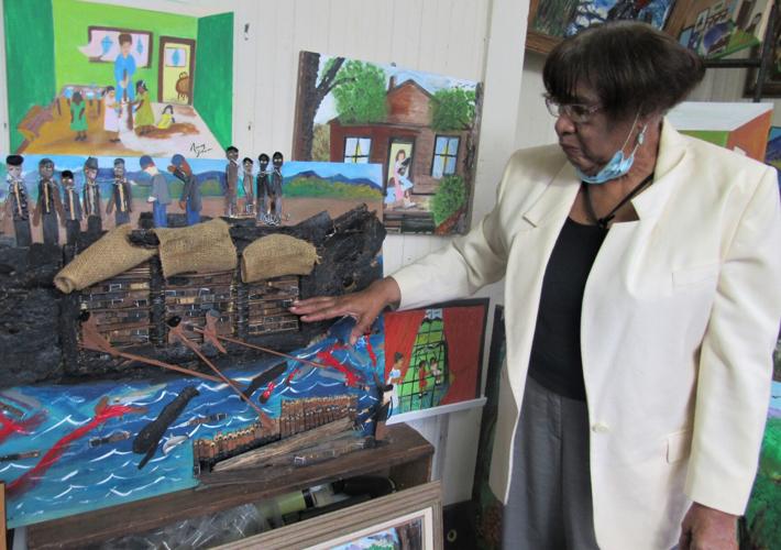 3, pointing to Slave Ship painting