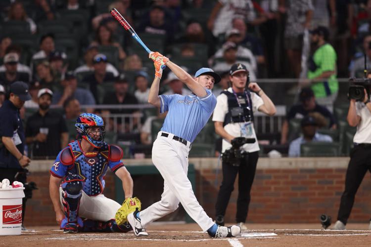 Jul 14, 2025; Atlanta, GA, USA; Argyle High School player Grady Emerson during the 2025 Home Run Derby at Truist Park. Mandatory Credit: Brett Davis-Imagn Images