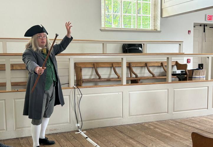 Jackson Pavlik inhabits the persona of Benjamin Franklin at the Benstitute, where historic interpreters and reenactors learn to tell stories about Revolutionary-era figures.
