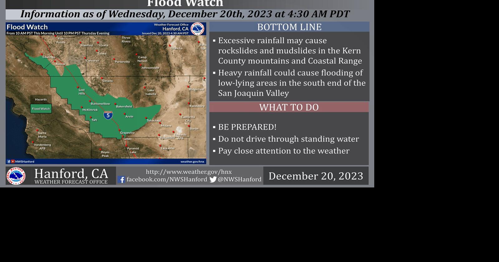 Flood watch issued through Thursday night | News | taftmidwaydriller.com