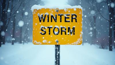 Winter storm warning sign STOCK