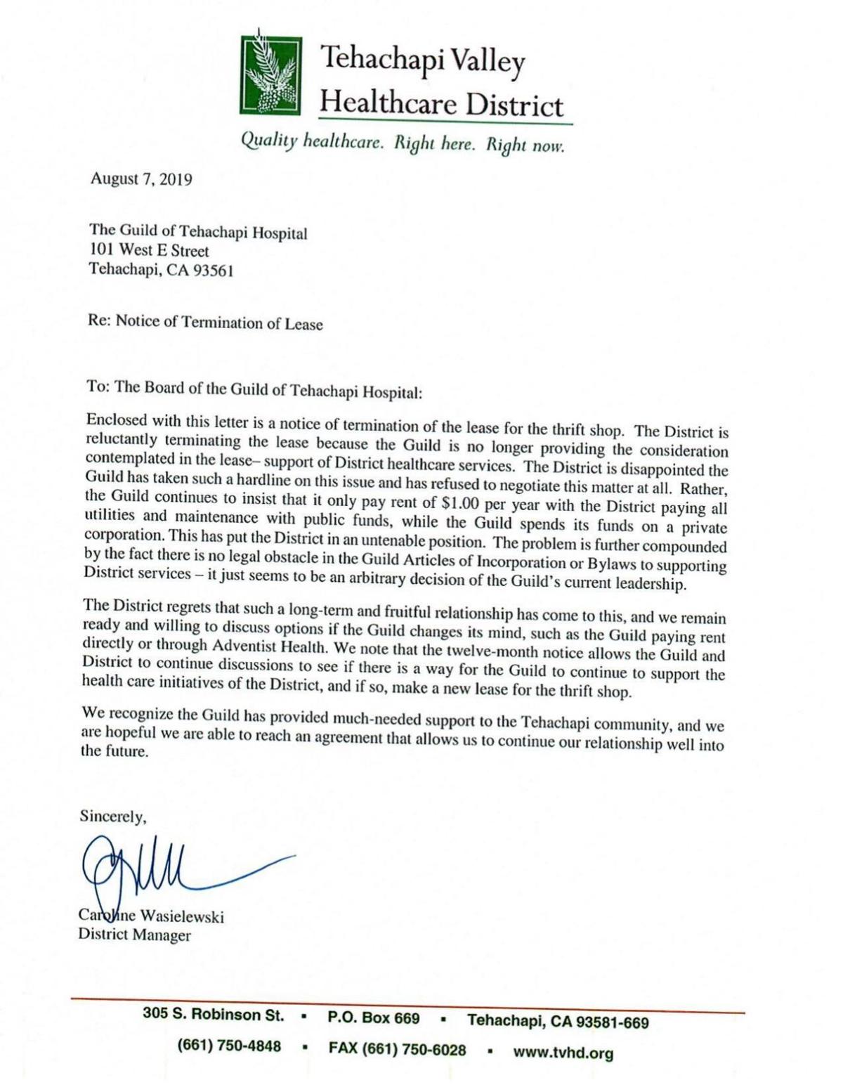 Lease Termination Letter Tehachapinews Com