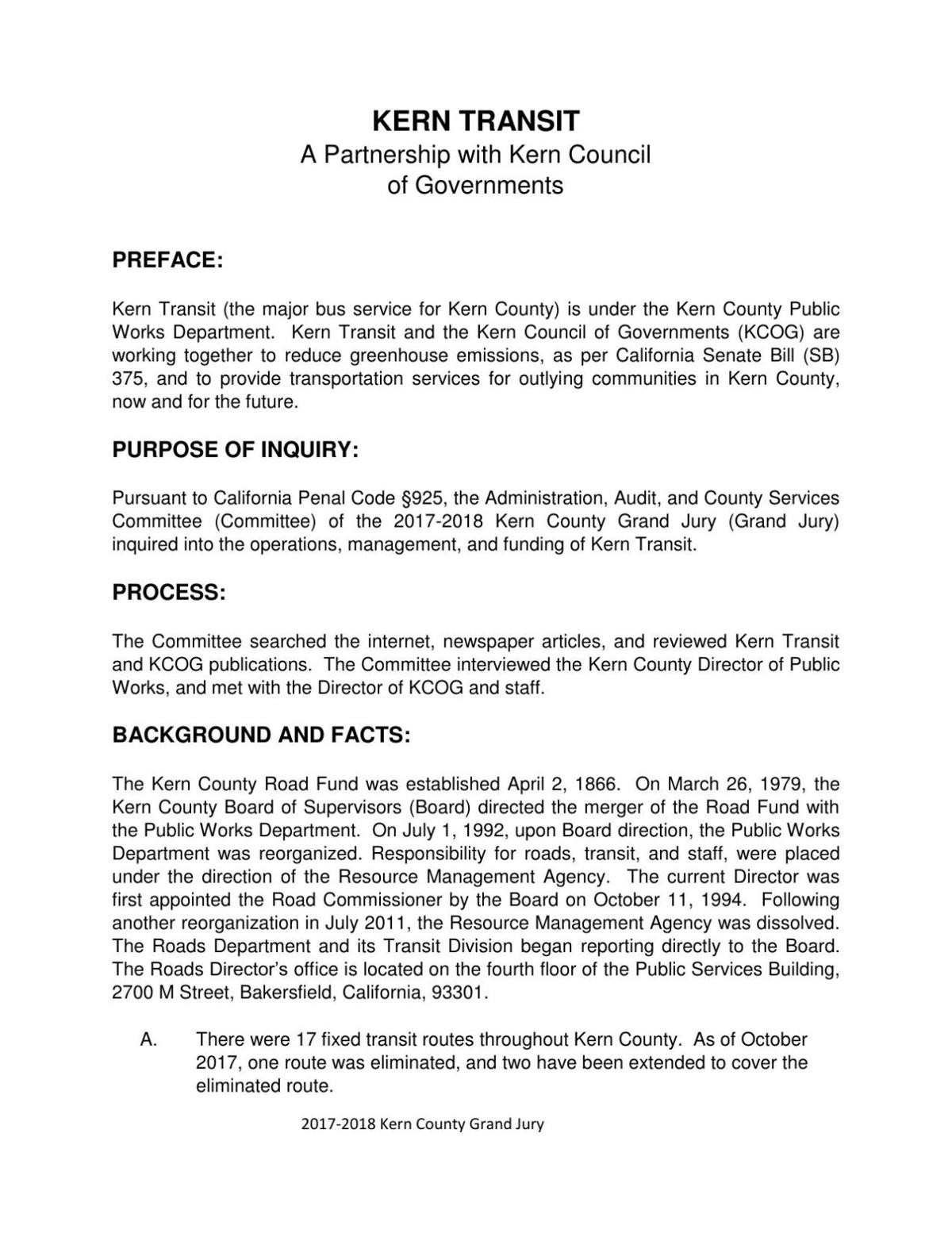Grand Jury Report On Kern Transit Tehachapinews Com