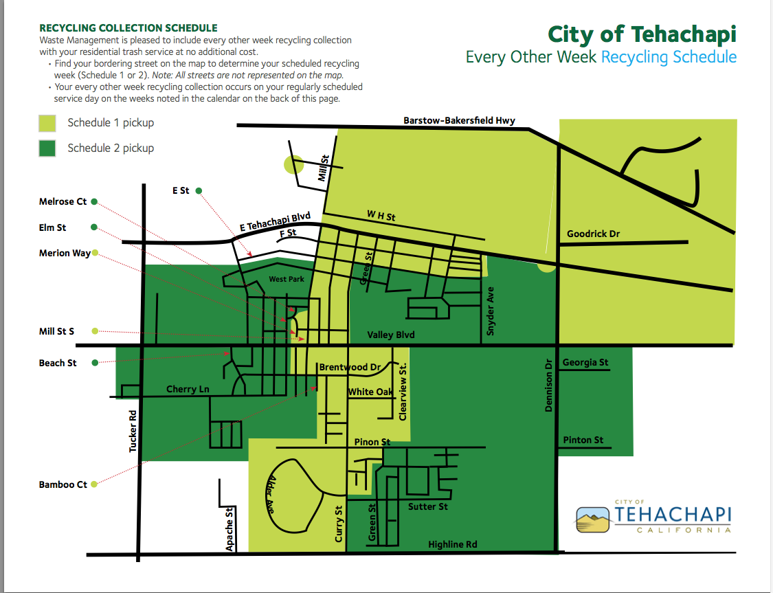 City Of Bakersfield Curbside Recycling Calendar 2022 Waste Management: Trash, Recycling Collection Going Well | News |  Tehachapinews.com