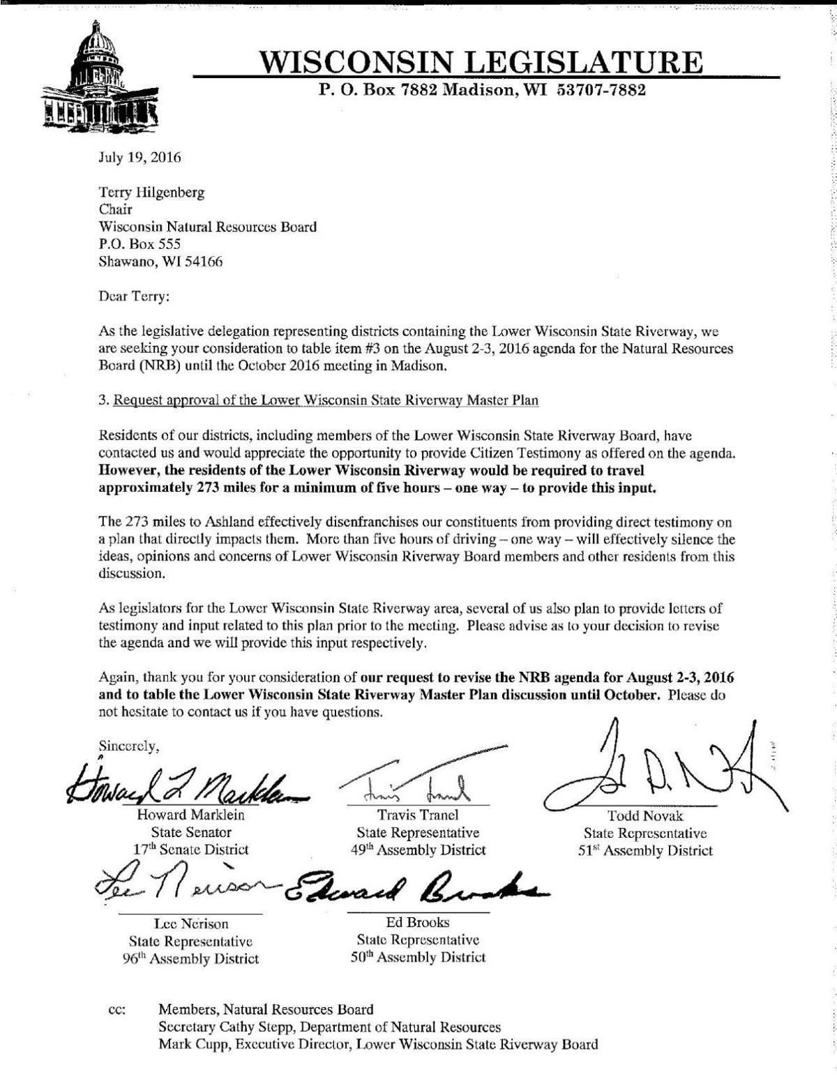 Letter To Wisconsin Natural Resources Board Telegraphherald Com
