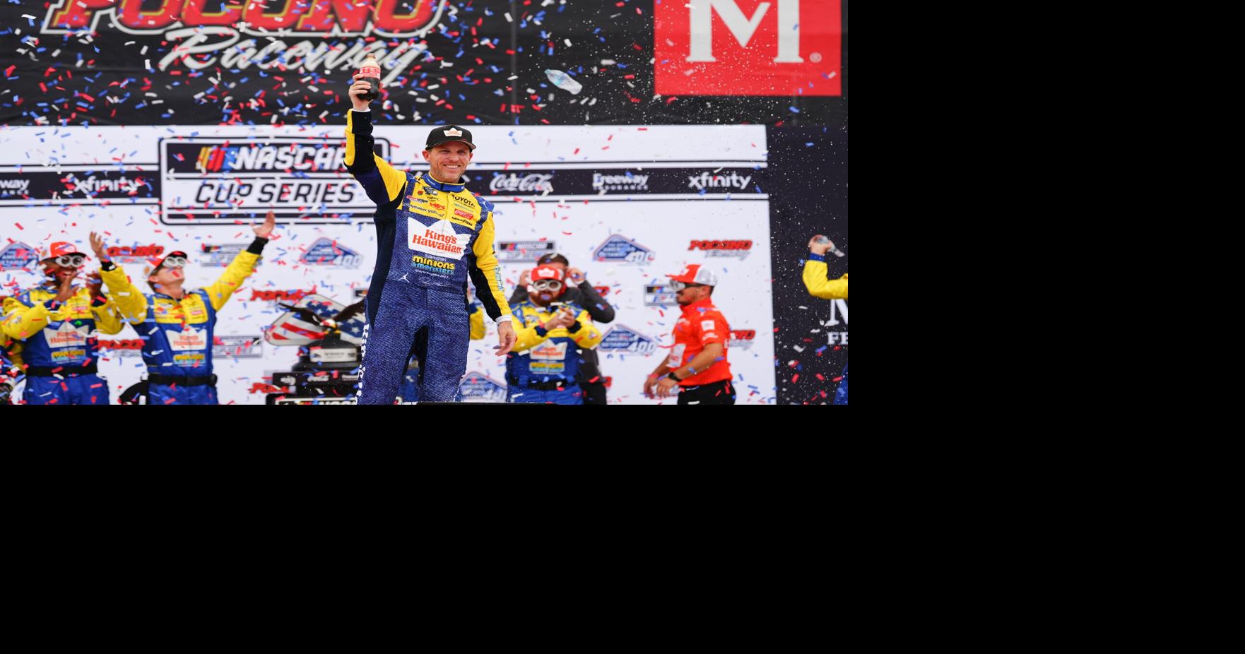 Denny Hamlin wins the NASCAR Cup race at Pocono for his third straight victory