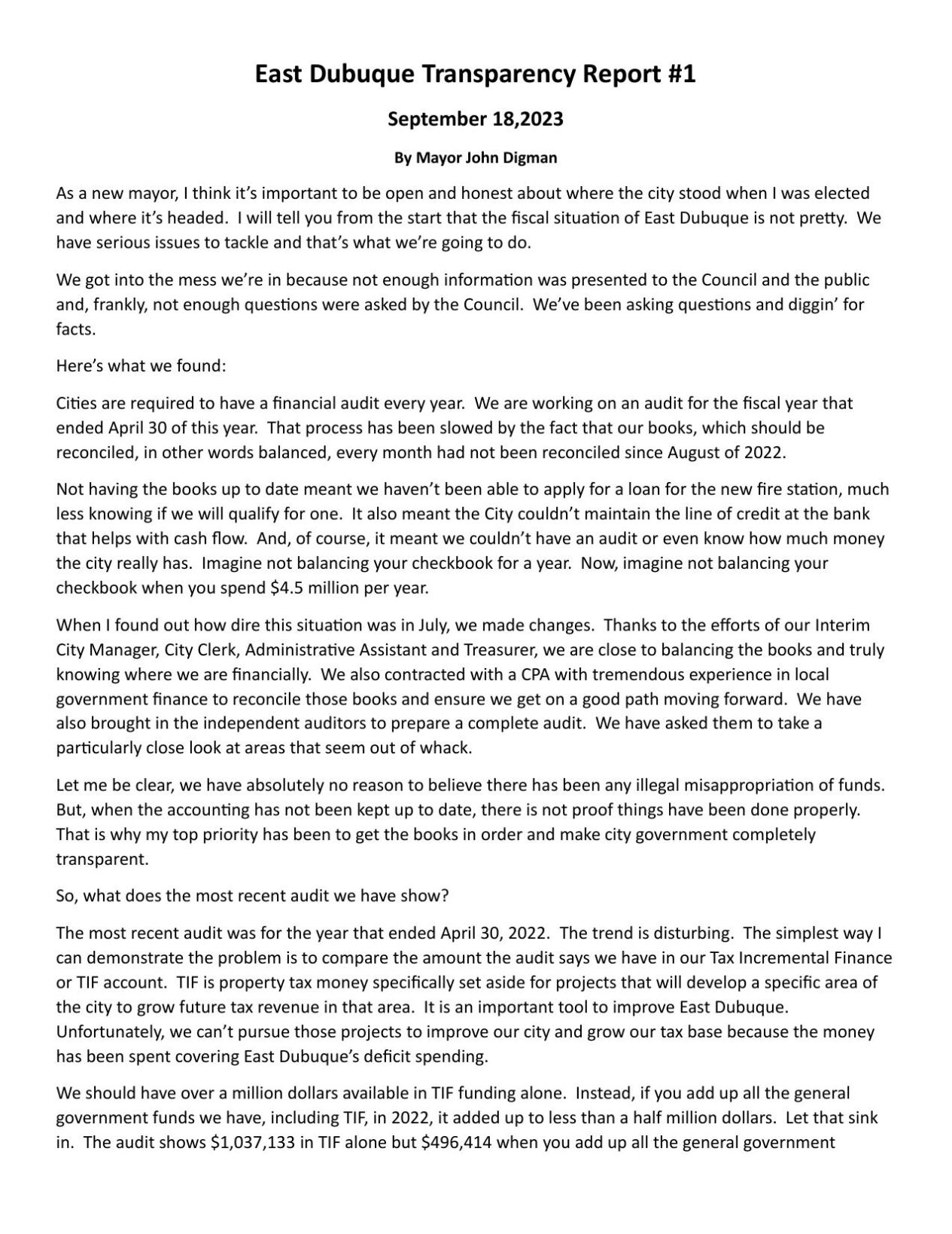 East Dubuque Transparency Report