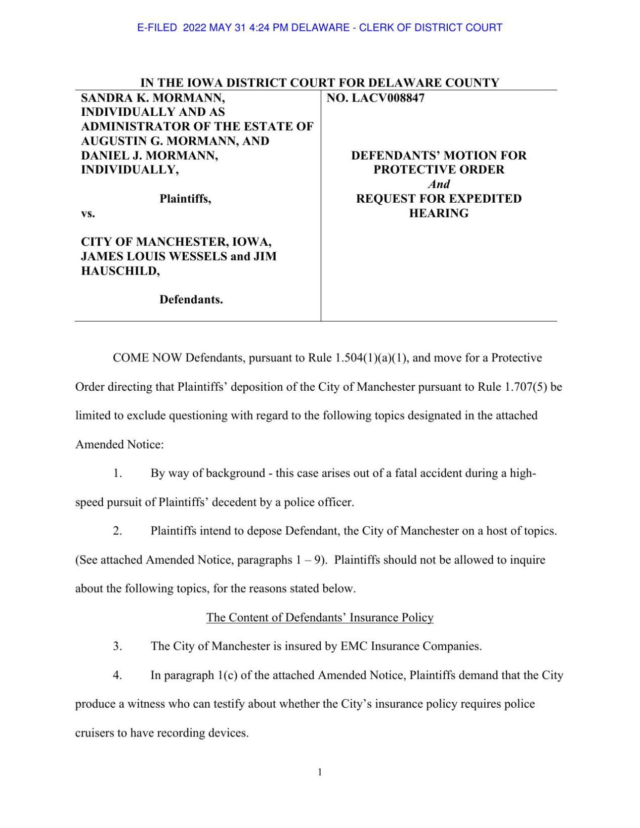 Motion for protective order