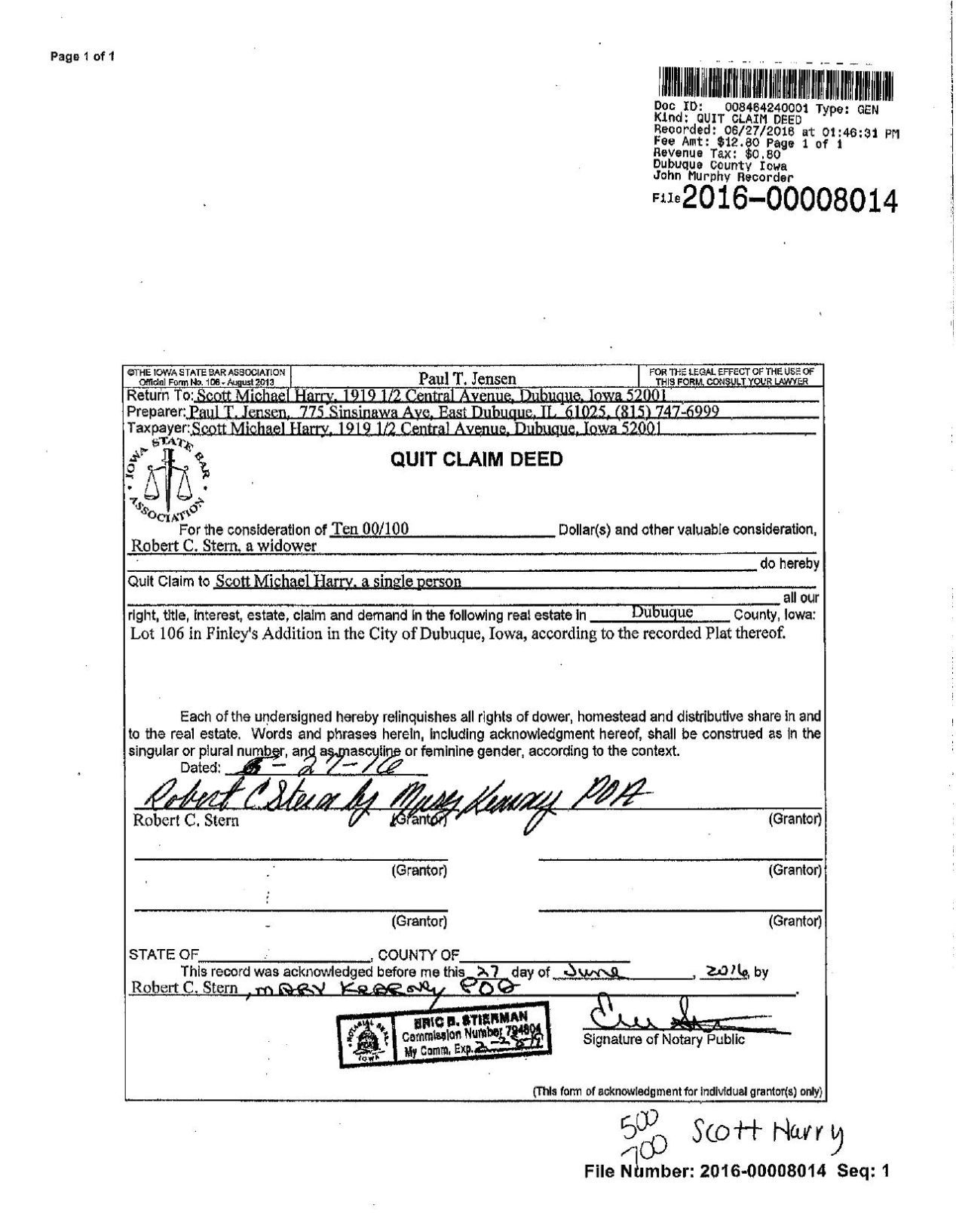 Stern Quit Claim Deed Tri State News Telegraphherald Com