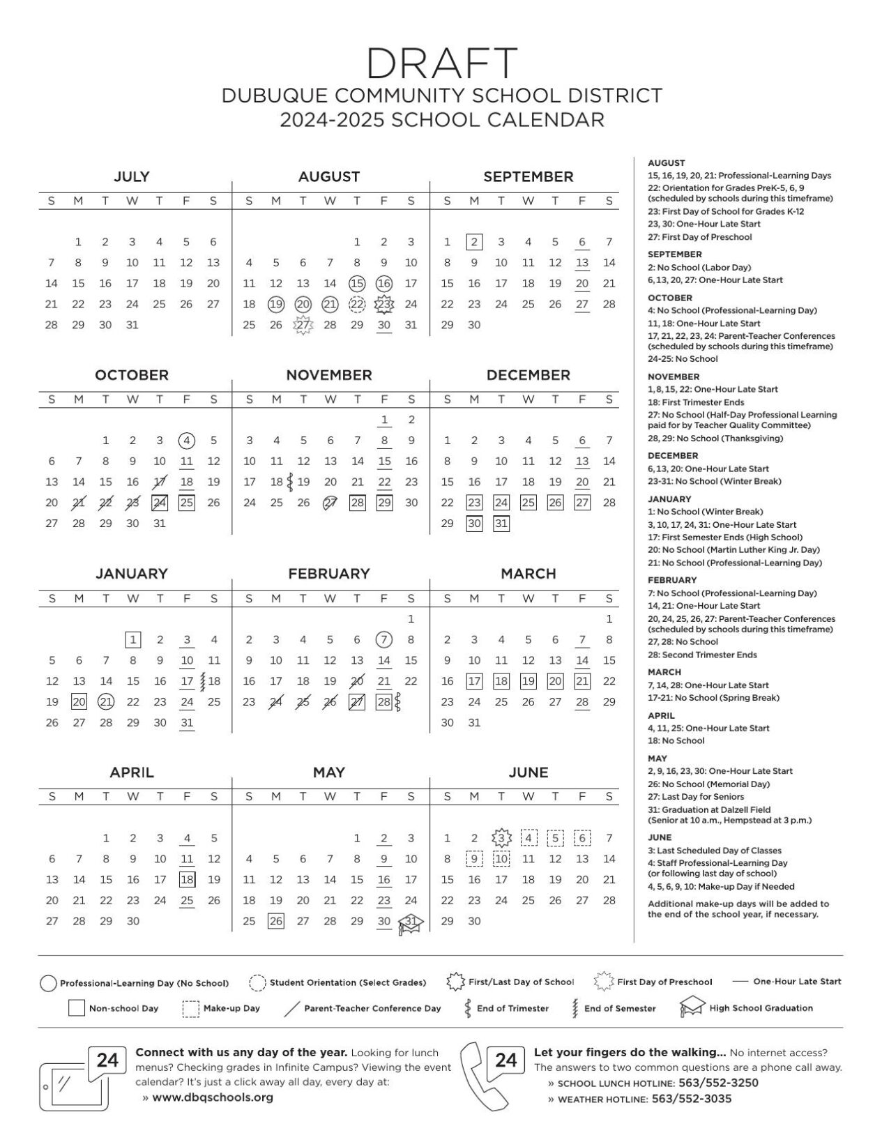 Dubuque schools draft calendar 20242025