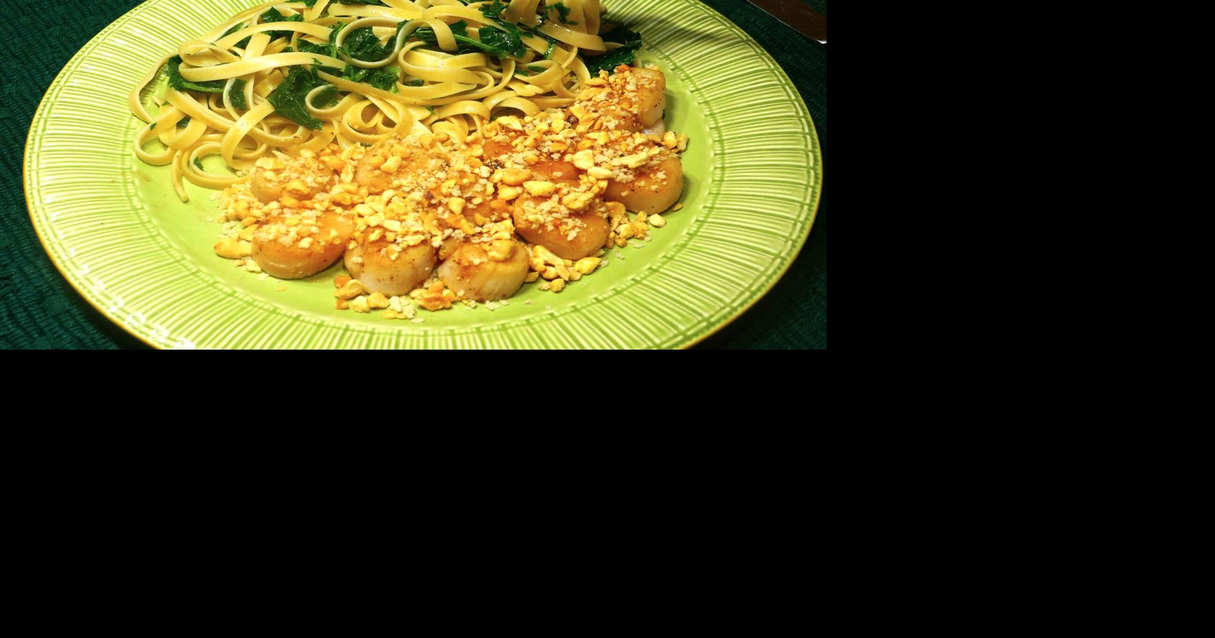 Quick Fix: Peanut Crusted Sea Scallops with Fettuccine